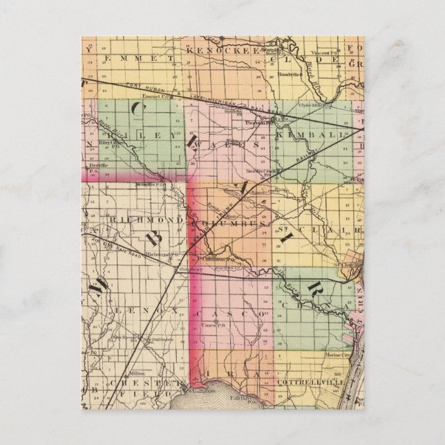 Cartão Postal Mapa das Ruas do Condado de Clair, Michigan (Frente)