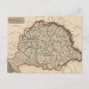 Cartão Postal Mapa das Vintagens da Hungria (1817)