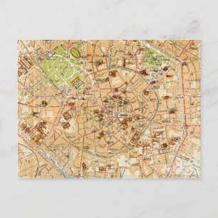 Cartão Postal Mapa das Vintagens de Milão, Itália (1914)