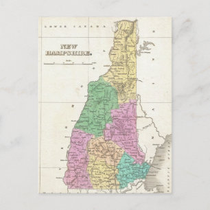 Cartão Postal Mapa das Vintagens de New Hampshire (1827)