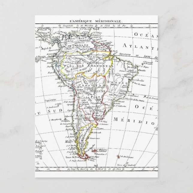 Cartão Postal Mapa de 1806 - L'Amérique Méridionale (Frente)