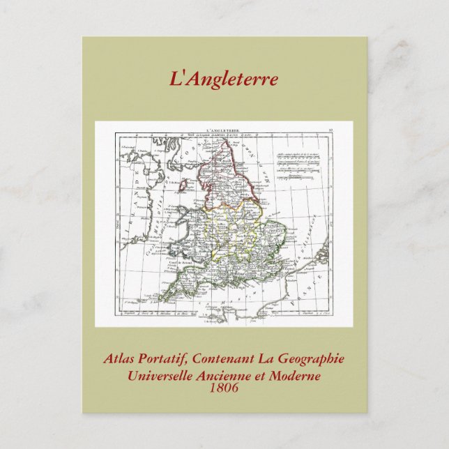 Cartão Postal Mapa de 1806 - L'Angleterre (Frente)