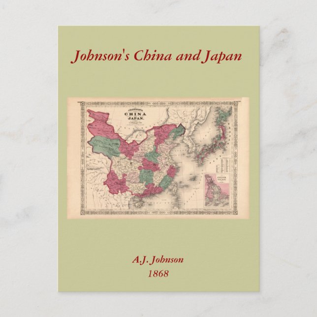 Cartão Postal Mapa de 1868 - China e Japão de Johnson (Frente)