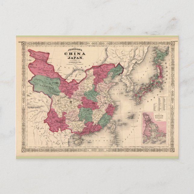 Cartão Postal Mapa de 1868 - China e Japão de Johnson (Frente)