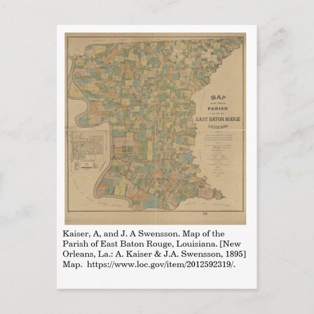 Cartão Postal Mapa de 1895 da Paróquia de East Baton Rouge, LA (Frente)
