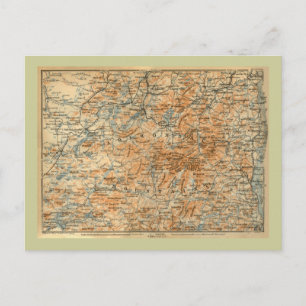 Cartão Postal Mapa de Adirondacks de 1909 do Guia de Viagem do B