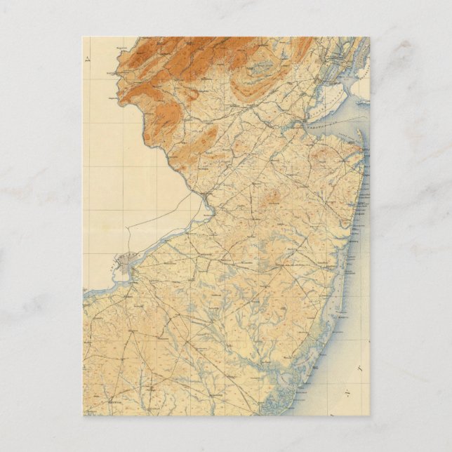 Cartão Postal Mapa de Alivios de Nova Jersey (Frente)