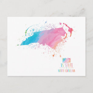 Cartão Postal Mapa de Aquarela Carolina do Norte