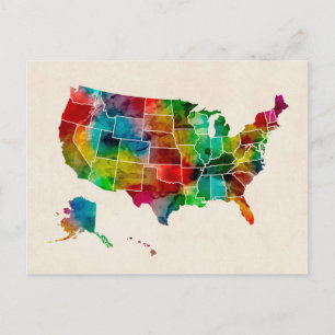Cartão Postal Mapa de Aquarela dos Estados Unidos