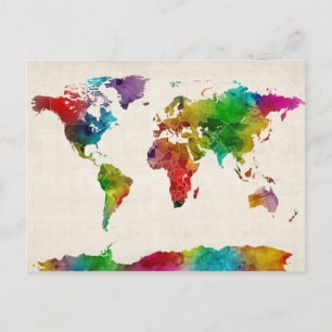 Cartão Postal Mapa de Aquarelas do Mapa Mundial