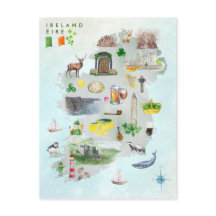 Mapa de Aquarelas Ilustrado da Arte da Irlanda