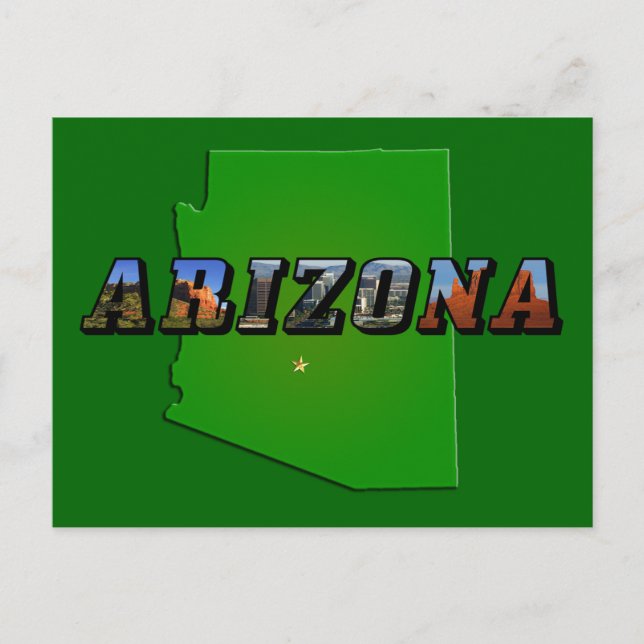 Cartão Postal Mapa de arizonas e Texto de Imagem (Frente)