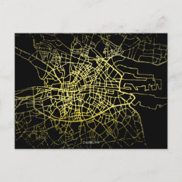 Cartão Postal Mapa de Arte do Estilo Dourado de Dublin