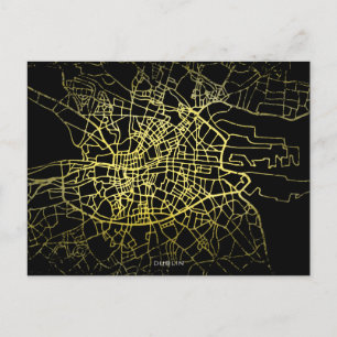 Cartão Postal Mapa de Arte do Estilo Dourado de Dublin