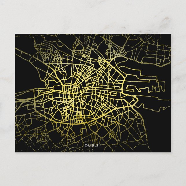 Cartão Postal Mapa de Arte do Estilo Dourado de Dublin (Frente)
