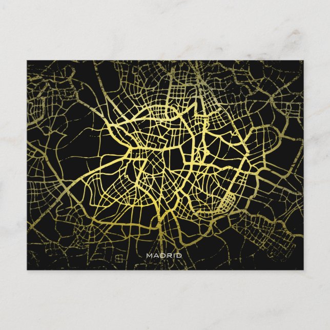 Cartão Postal Mapa de Arte do Estilo Dourado Madrid (Frente)