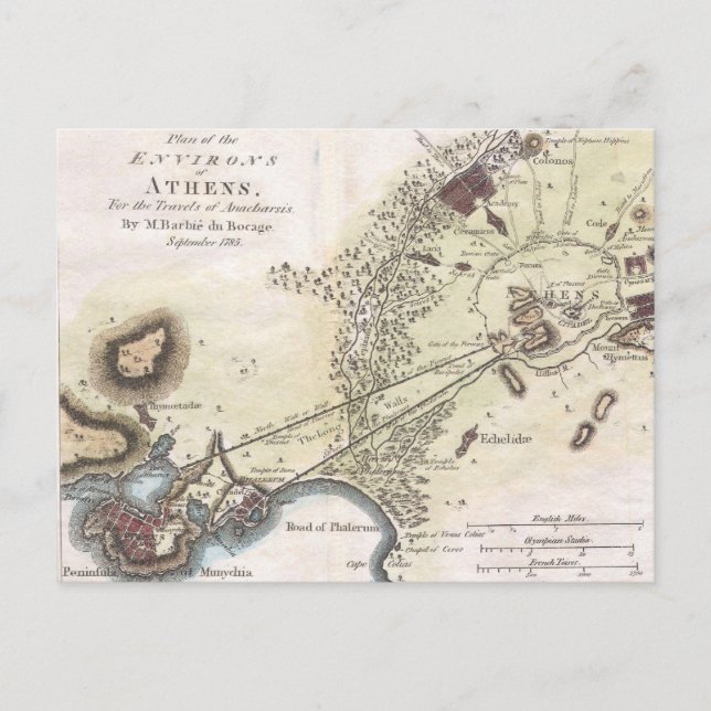 Cartão Postal Mapa de Atenas (1784) (Frente)