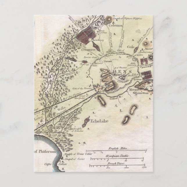 Cartão Postal Mapa de Atenas (1784) (Frente)