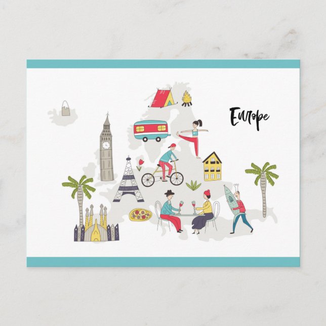 Cartão Postal Mapa de Atividades da Europa (Frente)