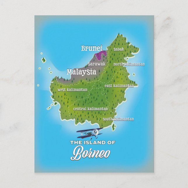 Cartão Postal Mapa de Bornéu (Frente)