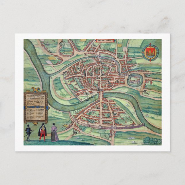 Cartão Postal Mapa de Bristol, de Civitates Orbis Terrarum, por (Frente)