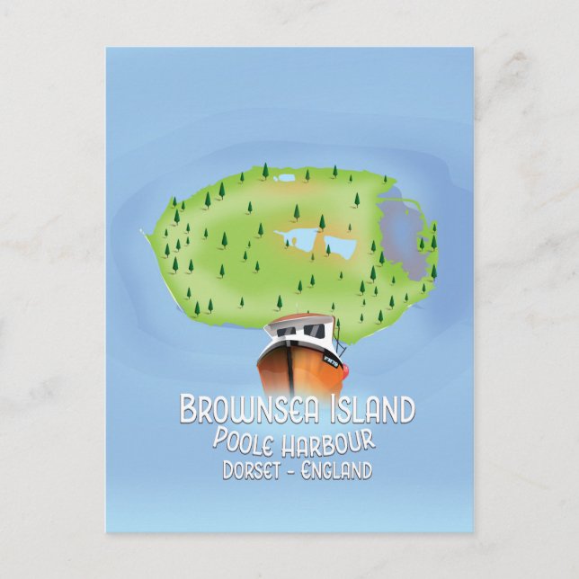 Cartão Postal Mapa de Brownsea Island, Poole, dorset, Inglaterra (Frente)