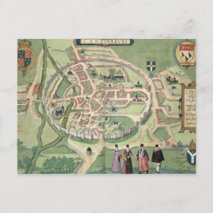 Cartão Postal Mapa de Canterbury, de Civitates Orbis Terrarum