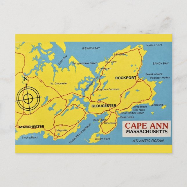 Cartão Postal Mapa de Cape Ann Massachusetts (Frente)