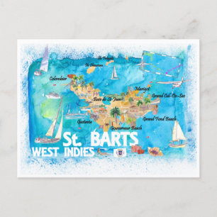 Cartão Postal Mapa de Caribe Ilustrado de Antilhas de Barras de 