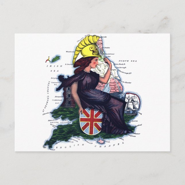 Cartão Postal Mapa de Caricatura de Inglaterra (Frente)