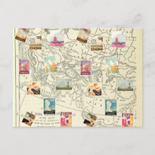 Cartão Postal Mapa de Carimbos de Viagem de Ephemera de Decoupag