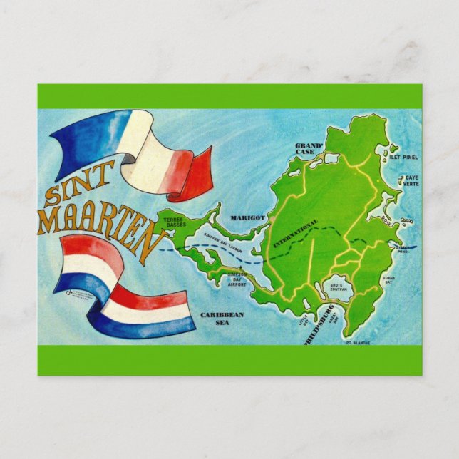 Cartão Postal Mapa de cartão-postal da ilha de Sint Maarten  (Frente)