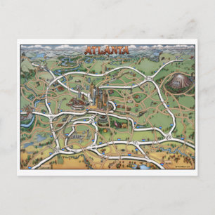 Cartão Postal Mapa de Cartoons da Atlanta Georgia