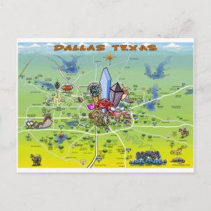 Cartão Postal Mapa de Cartoons de Dallas Texas