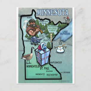 Cartão Postal Mapa de Cartoons de Minnesota