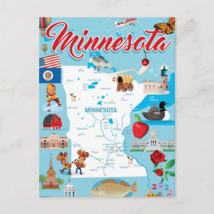 Cartão Postal Mapa de Cartoons de Minnesota