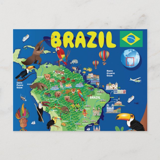 Cartão Postal Mapa de Cartoons do Brasil (Frente)