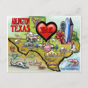 Cartão Postal Mapa de Cartoons do Texas Arlington