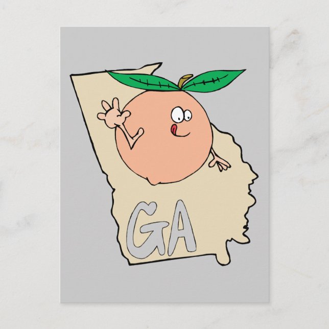 Cartão Postal Mapa de Cartoons Georgia GA com pêssego sorridente (Frente)