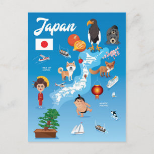 Cartão Postal Mapa de Cartoons para Crianças do Japão