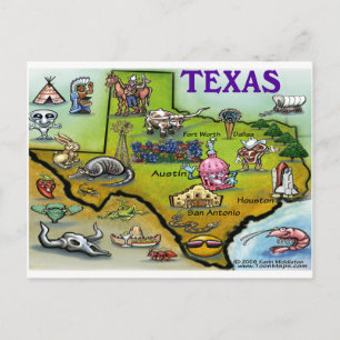Cartão Postal Mapa de Cartoons TEXAS