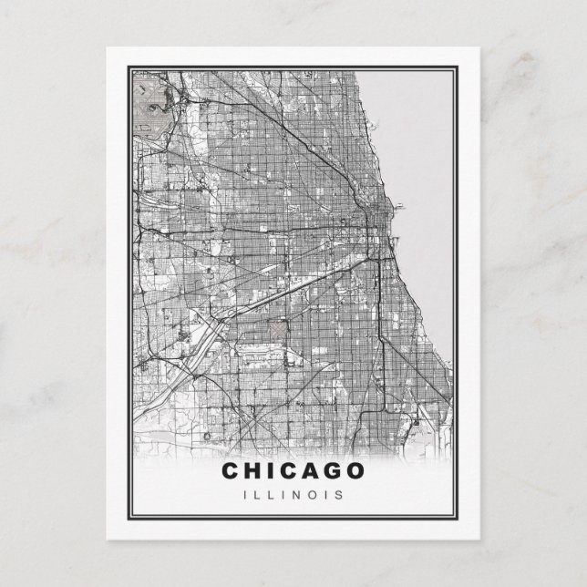 Cartão Postal Mapa de Chicago (Frente)