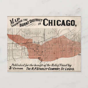 Cartão Postal Mapa de Chicago de 1871 após o incêndio ser rest