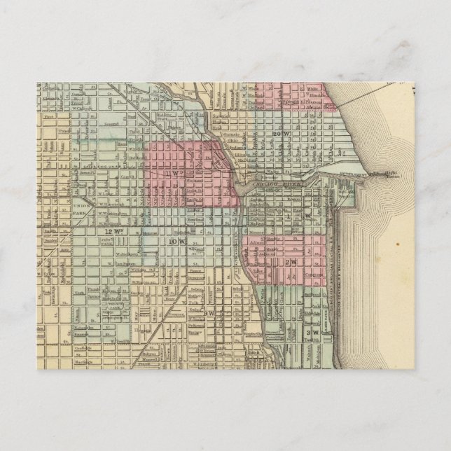 Cartão Postal Mapa de Chicago por Mitchell (Frente)