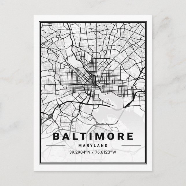 Cartão Postal Mapa de Cidade de Viagem nos EUA de Baltimore (Frente)