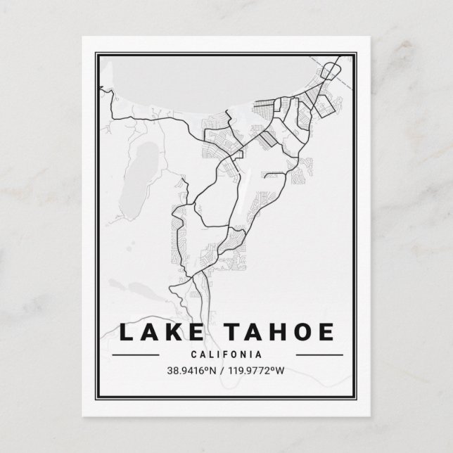 Cartão Postal Mapa de Cidade Viagem do Lago Tahoe California USA (Frente)