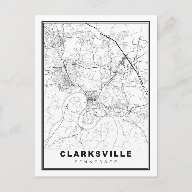 Cartão Postal Mapa de Clarksville (Frente)