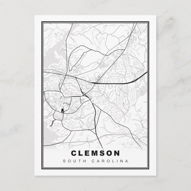 Cartão Postal Mapa de Clemson (Frente)