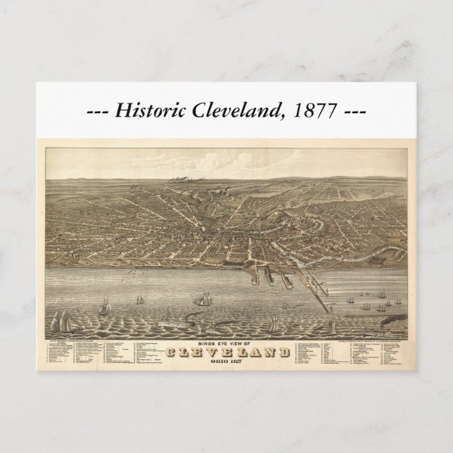 Cartão Postal Mapa de Cleveland Ohio 1877 (Frente)