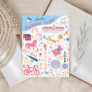 Cartão Postal Mapa de Coisas Favoritas da Ilha Mackinac Michigan